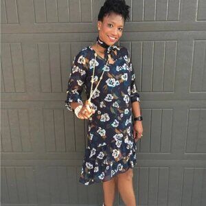 CAbi 3460 Pirouette Floating Blue Floral Dress Chiffon A-Line | Size L